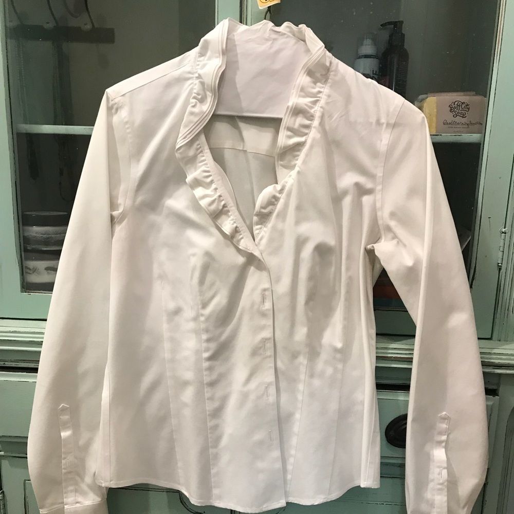 🌼 white ruffled buttons down, brooks brothers, s